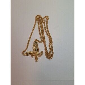 12" detailed vintage eagle pendant gold-tone necklace metal bird of prey art